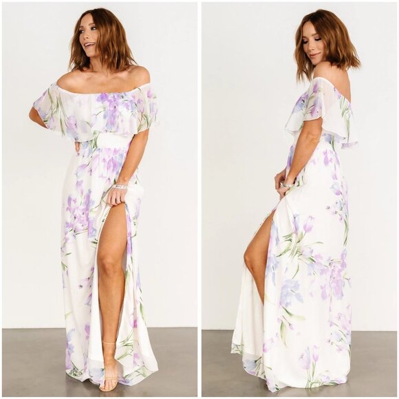 Baltic Born Daphne Off Shoulder Maxi Dress in Ivory Lavender Floral Size XL NWOT - Picture 1 of 10
